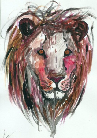 "León"  acuarela y acrilico 