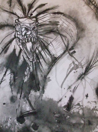 "Quetzalcóatl" Tinta china sobre papel, 35x50 cm